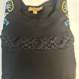 Biba Black Embroidered Sweatshirt Lace Panel Floral | Women’s M